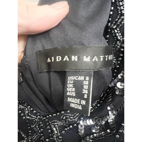 $495 AIDAN MATTOX Navy Embellished Beaded Tulle Formal Dress Gown Size 6 M3020 - Picture 11 of 15